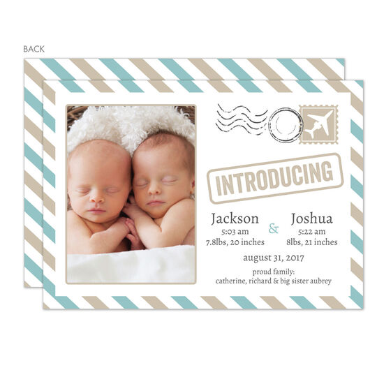 Slate Letter Twins Photo Birth Announcements